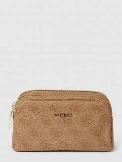 Guess Kosmetiktasche Mit Allover-Logo Modell 'DOUBLE ZIP' - Taupe