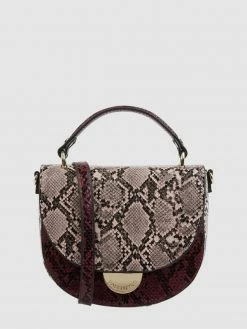Gales-Shop 33 VALENTINO BAGS Saddle Bag Mit Schlangenmuster Modell 'Cedar' - Bordeaux Rot