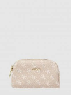 Gales-Shop 13 Guess Kosmetiktasche Mit Allover-Logo Modell 'DOUBLE ZIP' - Rosa