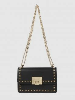 Seidenfelt Crossbody Bag Mit Nieten Modell 'Ydby' - Schwarz